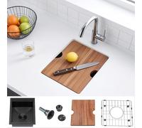 KINGO HOME Black Undermount Bar Sink, 13x15 Inch Stainless Steel Small Workstation RV Sinks 16 Gauge Ledge Kitchen Gunmetal Black Single Bowl Kitchen Wet Bar Prep Sink with Accessories