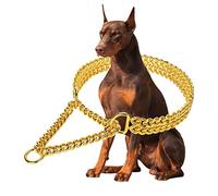KINGOLDOGS Gold Dog Collar Chain Stainless Steel 19K Gold Dog Collar Adjustable Walking, Metal Cuban Link Dog Collar Chew Proof Double Row Chain Dog Collar for Large Small Medium Dogs