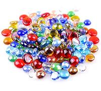 KINGOU 100 pcs Flat Glass Marbles, Replacement Mancala Stones 0.6 LB Mixed Colored Flat Glass Pebbles/Beads/Gems for Games Vase Filler Beads Aquarium Pebbles DIY Craft (12-16mm)