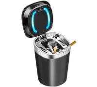 KINGOZOYI Car Ashtray, Portable Stainless Steel Ashtray Car with LED Light and Lid for Car Home Office,Small
