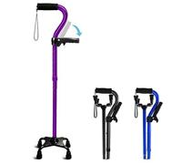 KingPavonini Adjustable Walking Stick for Men & Women with 4-Pronged Base for Stability - Foldable Walking Cane for Seniors with Foam Padded Offset Handle for Soft Grip & a Second Handle for Standing