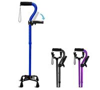 KingPavonini Adjustable Walking Stick for Men & Women with 4-Pronged Base for Stability - Foldable Walking Cane for Seniors with Foam Padded Offset Handle for Soft Grip & a Second Handle for Standing