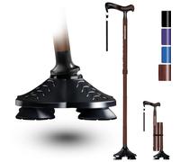 KingPavonini Walking Stick for Men Women Stability, Free Standing Folding Walking Canes, Ergonomic Handle Pivoting Quad Base, Heavy Duty 159kg, Adjustable for Seniors Balance with Travel Bag