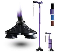 KingPavonini Walking Stick for Men Women Stability, Free Standing Folding Walking Canes, Ergonomic Handle Pivoting Quad Base, Heavy Duty 159kg, Adjustable for Seniors Balance with Travel Bag