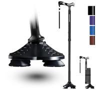 KingPavonini Walking Stick for Men Women Stability, Free Standing Folding Walking Canes, Ergonomic Handle Pivoting Quad Base, Heavy Duty 159kg, Adjustable for Seniors Balance with Travel Bag