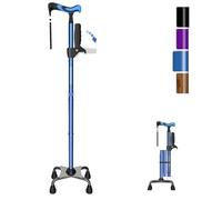 KingPavonini Walking Stick for Women/Men with Second Handle, Foldable & Adjustable Quad Stick with 4-Pronged Base for Standing, Light weight Walking Cane for Seniors & Adults Blue