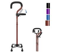 KingPavonini Walking Stick for Women/Men with Second Handle, Foldable & Adjustable Quad Stick with 4-Pronged Base for Standing, Light weight Walking Cane for Seniors & Adults Walnut