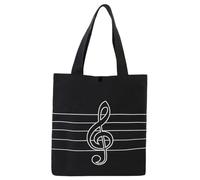 KingPoint Music High Note Treble Clef Pattern Canvas Handbag Shopper Grocery Bags Kids Students Reusable Tote Carrying Books Snacks Food Lunch Dinner Box(Black)