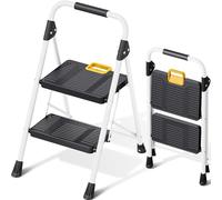 KINGRACK 2 Step Folding Ladder, 300LBS Capacity Stool, Safety Lock, Wide Non-Slip Pedals & Handrail, Lightweight Household Ladder for Kitchen, Pantry, Closet, Office, White