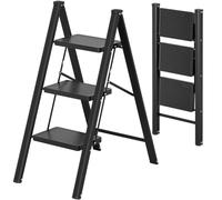 KINGRACK 2 step Folding Ladder, Lightweight Portable Home Ladder with Non-Slip Wide Pedals and Safety Lock, Sturdy Step Ladder for Adults Painting, Home, Kitchen, Garage, Black