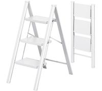 KINGRACK 2 step Folding Ladder, Lightweight Portable Home Ladder with Non-Slip Wide Pedals and Safety Lock, Sturdy Step Ladder for Adults Painting, Home, Kitchen, Garage, White