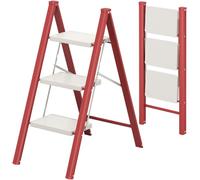KINGRACK 2 step Folding Ladder, Lightweight Portable Home Ladder with Non-Slip Wide Pedals and Safety Lock, Sturdy Step Ladder for Adults Painting, Home, Kitchen, Garage, Red