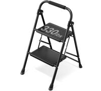 KINGRACK 2 Step Ladder, Folding Ladder with Non-Slip and Wide Pedal, Small Ladder with Handle, Sturdy Steel Step Stool, Lightweight and Portable Step Ladder, Black