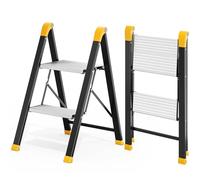 KINGRACK 2 Step Ladder, Wide Anti-Slip Aluminium Pedal, 330 lbs Load Black