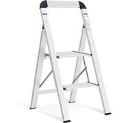 KINGRACK 2 Step Ladder with Handrail, Non-Slip Household Ladder with Folding Safety, Aluminium Folding Step Stool, Maximum Load 150 kg, Silver