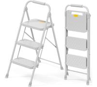 KINGRACK 3 Step Ladder, Folding Step Stool with Safety Lock & Sturdy Anti-slip Pedals, Pass 800lbs Load Testing, Lightwegiht, Portable Steel Ladder with Handrails for Home, Kitchen, Garage, Office