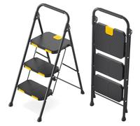 KINGRACK 3 Step Ladder, Step Ladder 3 Step Folding with Anti-Slip Wide Pedal and Handrails, Lightwight Household Ladder for Your Kitchen, Pantry, Closets, Office Use