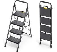 KINGRACK 4 Step Ladder, Anti-Slip Steel Stool, 330lbs Load | Foldable Steel Step Ladder, Wide Anti-Slip Pedals, Stable Household Stool for Kitchen Office, 330lbs Capacity