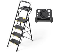 KINGRACK 4 Step Ladder, Step Ladder 4 Step Folding with Tool Tray and Handrails, Lightwight Household Ladder for Your Kitchen, Pantry, Closets, Offic