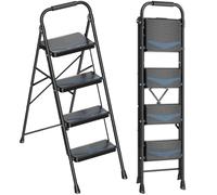 KINGRACK 4 Step Ladder with Wide Anti-Slip Pedals & Handrail | 330lbs Capacity, Steel Foldable Step Stool, Lightweight Space Saving Portable Ladder for Home Kitchen Office Garage