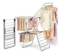 KINGRACK Clothes Airer with 4 Blades Height Adjustable Stand Dryer with Folding Gullwings for Indoor Outdoor No Assembly