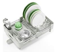 KINGRACK Dish Drainer Rack - Extendable Dish Rack, Stainless Steel Dish Drainer for Kitchen Counter, Draining Board Rack with Removable Cutlery Holder, Feather-soft Green