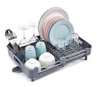 KINGRACK Dish Drainer Rack - Extendable Dish Rack, Stainless Steel Dish Drainer for Kitchen Counter, Draining Board Rack with Removable Cutlery Holder, Gray