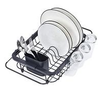 Kingrack Dish Sink Drainer, Dish Drying Rack Over Sink, Extendable Dish Drainer Black With Removable Cutlery Holder, Glass Holder,Dish Rack in Sink or On Counter, Plate Rack Drainer for Kitchen, Black