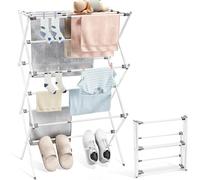 KINGRACK Expandable Clothes Airer, 3 Tier Foldable Portable Clothes Drying Rack, Laundry Drying Rack for Indoor & Outdoor Use (White and Grey)
