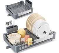 KINGRACK Expandable Dish Drainer Rack, Foldable Dish Rack With Removable Cutlery Holder, Adjustable Dish Drying Rack With Swivel Drainage Spout