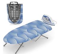 KINGRACK Foldable Ironing Board, Tabletop Small Board with Iron Holder, Portable Mini Ironing Board with Non-Slip Feet, Compact Iron Board for Home Supply, Dorms, Travel Use, Blue and White