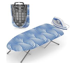 KINGRACK Foldable Ironing Board, Tabletop Small Board with Iron Holder, Portable Mini Ironing Board with Non-Slip Feet, Compact Iron Board for Home Supply, Dorms, Travel Use, Blue and White