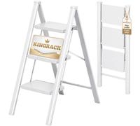 KINGRACK Folding 3 Step Ladder, Wide Non-Slip Treads, Heavy Duty Step Stool | with Safety Lock, 330lbs Load Capacity , Portable Multi-Purpose Ladder for Home, Kitchen, Office, Garage, Beige