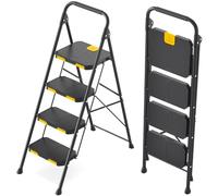 KINGRACK Folding 4-Step Ladder | Heavy-Duty Step Stool with Handrail, Wide Anti-Slip Pedals, 330lbs Capacity, Stepladder for Home, Kitchen, Garage