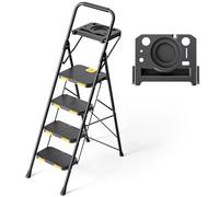 KINGRACK Folding 4-Step Ladder with Tool Tray, | Heavy-Duty Step Stool with Handrail, Wide Anti-Slip Pedals, 330lbs Capacity, Stepladder for Home, Kitchen, Garage