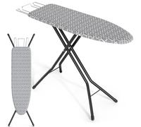 KINGRACK Folding Ironing Board with Ironing Tray, Ironing Boards with Height-Adjustable Function, Sturdy Ironing Board Stand with Extra Thick Cover and Metal Legs, 33 x 110 cm, Grey
