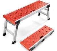 KINGRACK Folding Work Ladder, Portable Work Step Bench, Practical Step Ladder with Anti-Slip Feet Cover, Safety Lock for Workshop, Garage, Home, Maximum Load 330lbs, Red