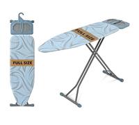 KINGRACK Ironing Board 115x38cm, Metal Panel Foldable Full Size Ironing Board with Iron Rest, 7 Height Adjustable, Heavy Duty Folding Iron Stand with Hanger, Light Blue