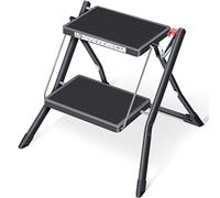 KINGRACK Step Ladder, Double Side Folding Step Stool, 2 Step Portable Ladder with handdle, Large Platform, Slim Household Stepladder with Milti-fuction, Black
