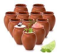 Kingrol 12 Pack 2oz Mexican Cantaritos de Barro Pottery Shot Glasses, Mini Clay Cups for Tequila, Margaritas, Mojitos