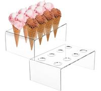 Kingrol 2 Pack 8 Hole Ice Cream Cone Stands, Break Resistant Temaki Stands, Clear Acrylic Cone Display Stands for Weddings Parties Decor