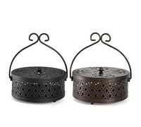 Kingrol 2 Pack Portable Mosquito Coil Holders, Retro Incense Burners for Indoor Outdoor Camping, Hiking - Black & Antique Brass