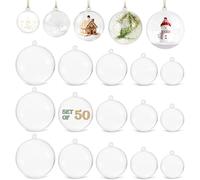 Kingrol 50 Pack Clear Plastic Fillable Ornaments Ball, 7/6/5/4/3cm Fillable Bauble Hanging Ball for Christmas, Wedding, Party, Home Decor, DIY Art and Craft Supplies