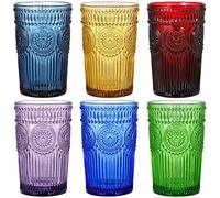 Kingrol 6 Pack 12 Ounces Vintage Water Glasses, Romantic Drinking Glasses, Premium Glassware Set for Juice, Beverages, Beer, Cocktail