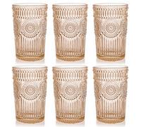 Kingrol 6 Pack 350ml Colored Drinking Glasses, 12oz Premium Glassware Set for Water, Juice, Beverages, Cocktail - Romantic Embossed Design - for Wedding Party, Daily Use