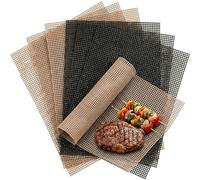 Kingrol 6 Pcs BBQ Grill Mesh Mat Reusable Non-Stick Grilling Mats Heat Resistant BBQ Telfon Mesh for Grilling Cooking Baking Barbecue Oven - Brown & Black, 40 x 33 cm