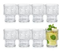 Kingrol 8 Pack 200ml Drinking Glasses, Stackbale Water Glasses, Vintage Glassware for Cocktail, Whiskey, Juice, Iced Coffee, Iced Tea, Bar Accessories