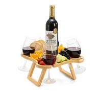 Kingrol Portable Wine Picnic Table - 12 x 12 Inch Square Bamboo Tray with 4 Glass Holders & Irregular Geometric Layout - Stylish Foldable Charcuterie Board for Camping, Beach, or Park Gatherings