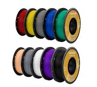 Kingroon PETG 3D Printer Filament, 10 Rolls, Dimensional Accuracy +/- 0.03 mm, 10kg Spool(22lbs), 1.75 mm，Black White Grey Red Blue Green Purple Skin Silver Yellow