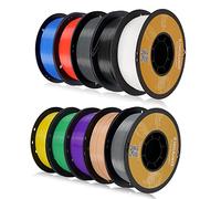 Kingroon PLA 3D Printer Filament, 10 Rolls, Dimensional Accuracy +/- 0.03 mm, 10kg Spool(22lbs), 1.75 mm，Black White Grey Red Blue Green Purple Skin Silver Yellow